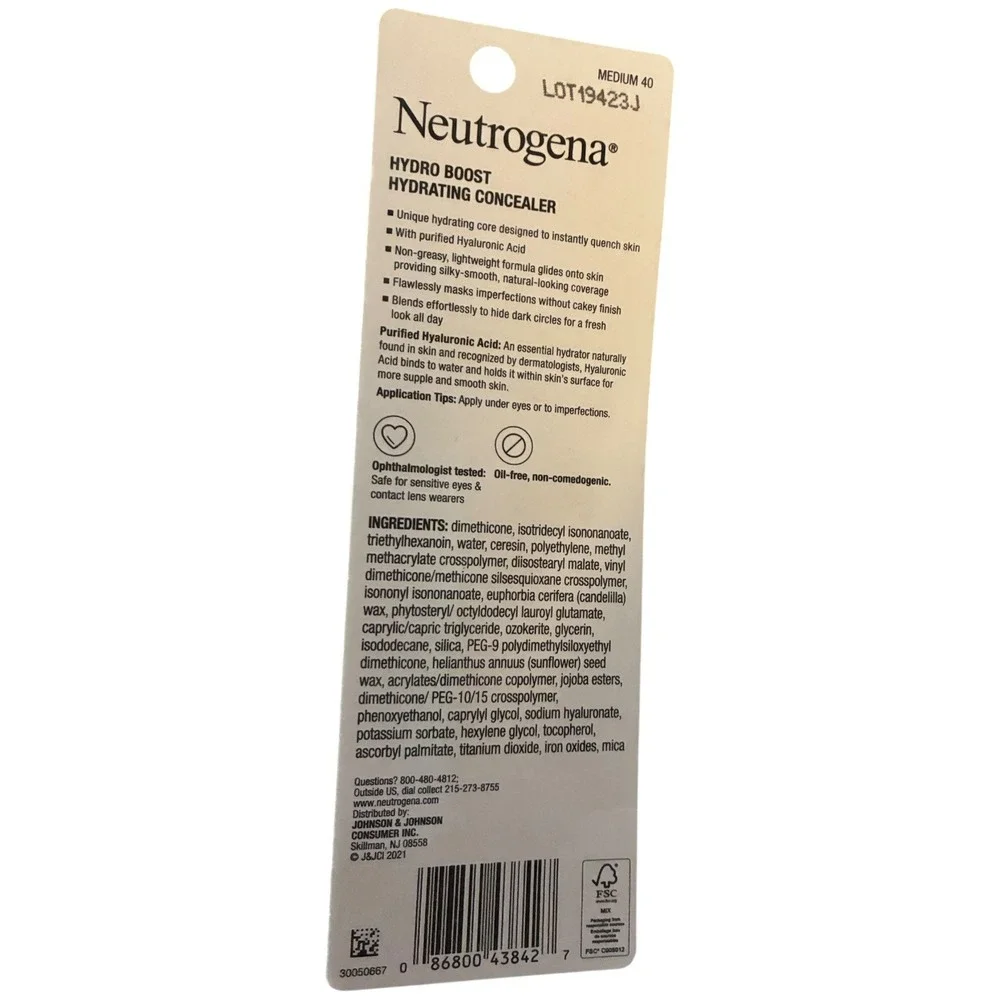 Neutrogena Hydro Boost Hydrating Concealer Hyaluronic 0.12oz Shade Medium‎ 40
